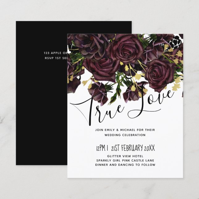 LeahG BUDGET Dark PLUM Roses Wedding (Front/Back)