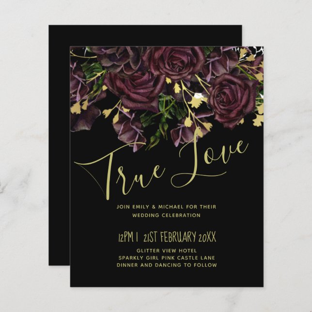 LeahG BUDGET Dark PLUM Roses Wedding (Front/Back)