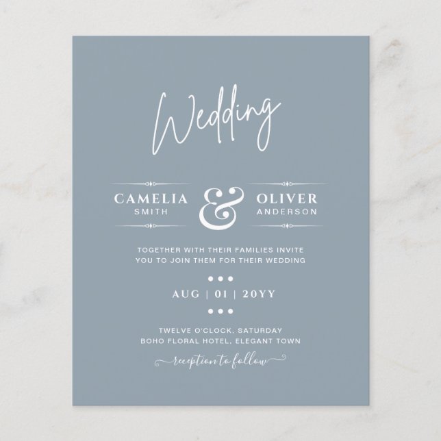 LeahG Budget Dusty Blue Monochrome Wedding Flyer (Front)