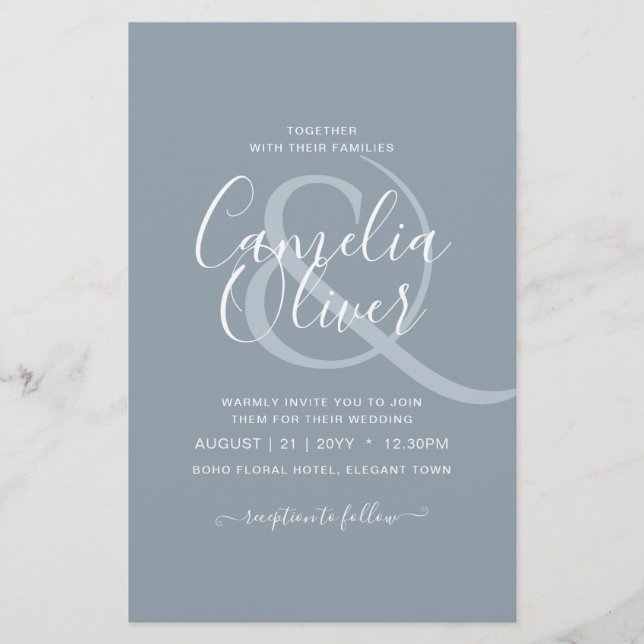 LeahG Budget Dusty Blue Monochrome Wedding Flyer (Front)