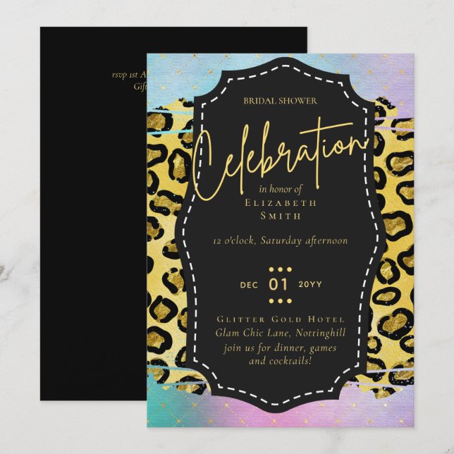 LeahG Budget Glam Chic Bridal Shower Unicorn Gold Invitation (Front/Back)