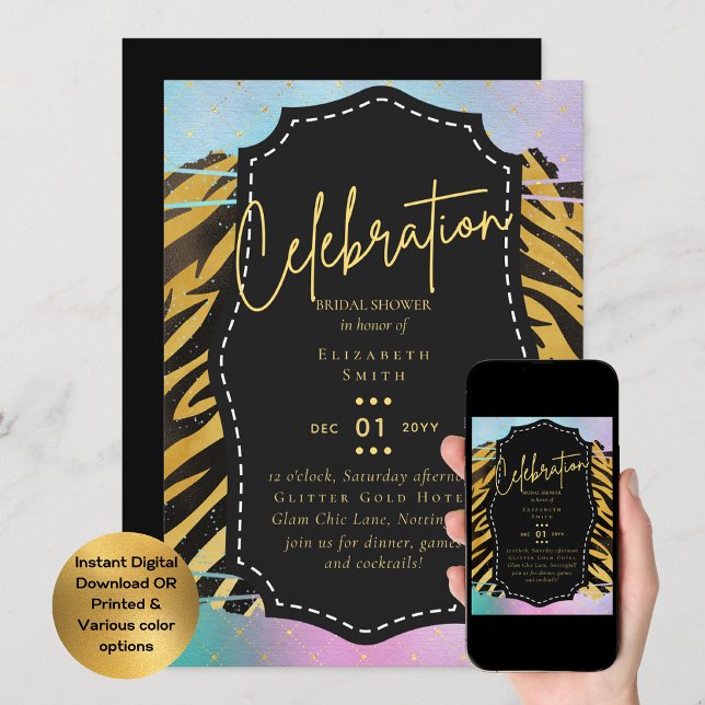 LeahG Budget Glam Chic Bridal Shower Unicorn Gold Invitation (Creator Uploaded)