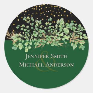 LeahG Budget GREENERY Leaves Wedding Classic Round Sticker