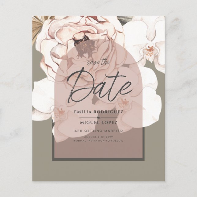 LeahG BUDGET Moss Blush Wedding Save The Date Flyer (Front)