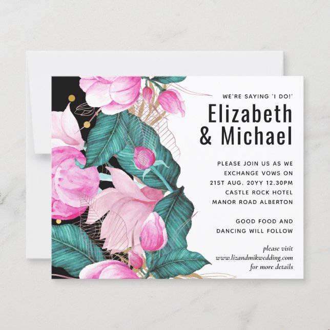 LeahG Budget Pink Roses Plum Modern Wedding Chic (Front)