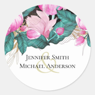 LeahG Budget Pink Roses Plum Modern Wedding Chic Classic Round Sticker