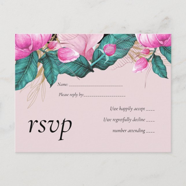 LeahG Budget Pink Roses Plum Modern Wedding Chic Invitation Postcard (Front)