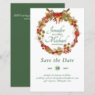LeahG BUDGET Save Dates Red Rustic Festive Wreath