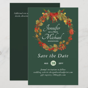 LeahG BUDGET Save Dates Red Rustic Festive Wreath