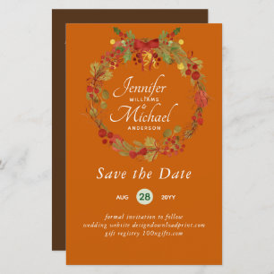 LeahG BUDGET Save Dates Red Rustic Festive Wreath