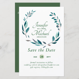 LeahG BUDGET Save Dates Turquoise Teal Wreath