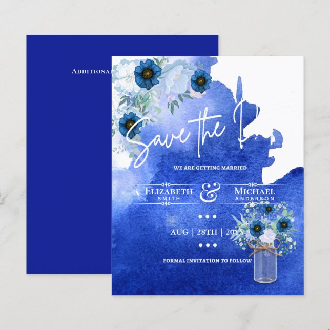 LeahG BUDGET Save The Date Blue Floral (Front/Back)