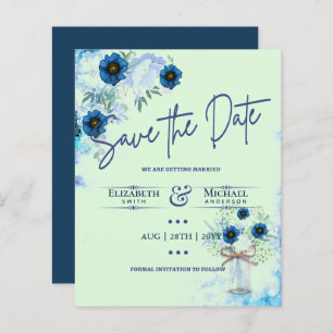 LeahG BUDGET Save The Date Blue Mint Florals