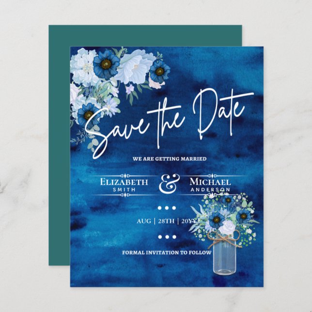 LeahG BUDGET Save The Date Blue Sage Floral (Front/Back)