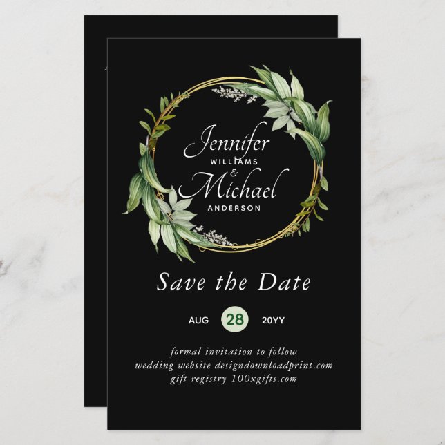 LeahG BUDGET Save The Date Greenery Wreath Modern (Front/Back)