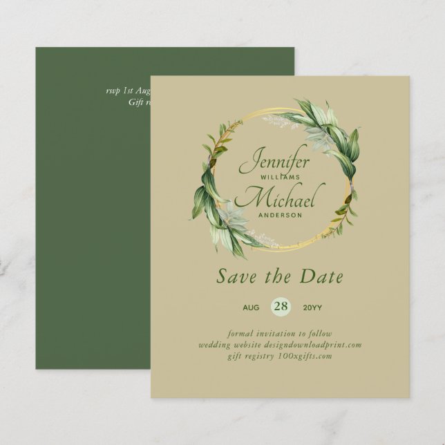 LeahG BUDGET Save The Date Greenery Wreath Modern (Front/Back)