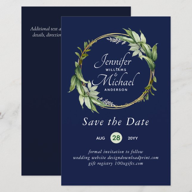 LeahG BUDGET Save The Date Greenery Wreath Modern (Front/Back)