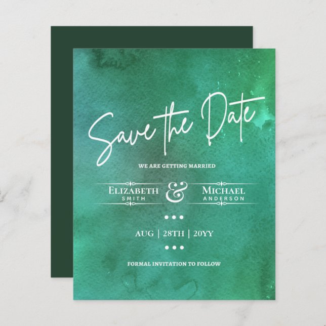 LeahG BUDGET Save The Date Watercolor Green (Front/Back)