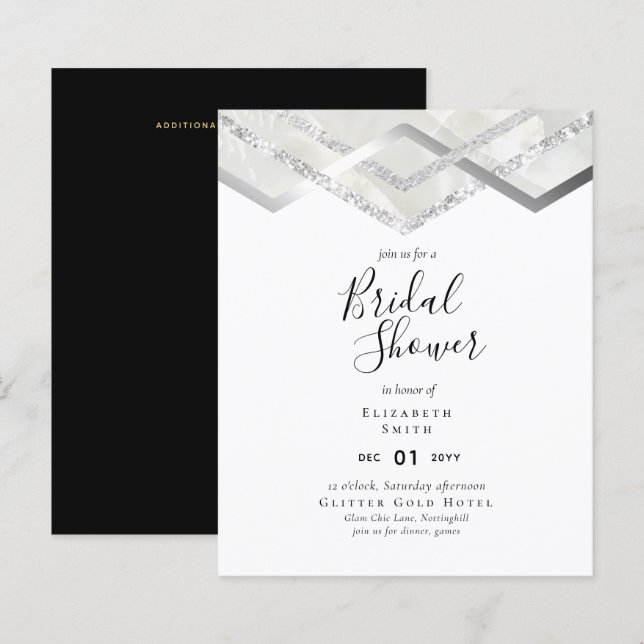 LeahG Budget Silver Deco Bridal Shower Invite (Front/Back)