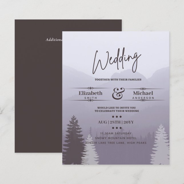 LeahG BUDGET Snowy Mountain Wedding Invite (Front/Back)