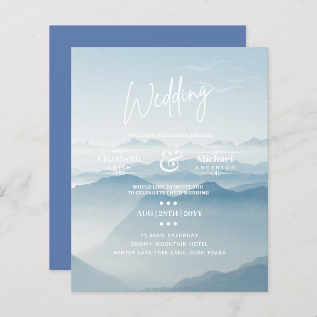 LeahG BUDGET Snowy Mountain Wedding Invite (Front/Back)