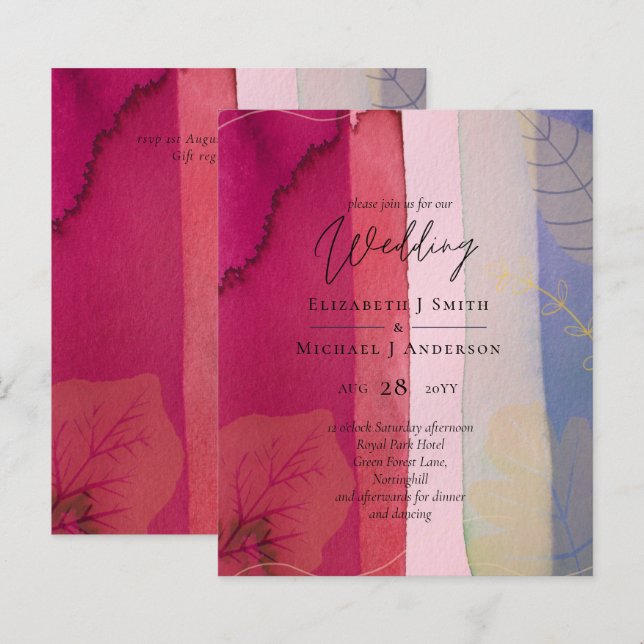 LeahG BUDGET Wedding Berry Red Purple Watercolor (Front/Back)