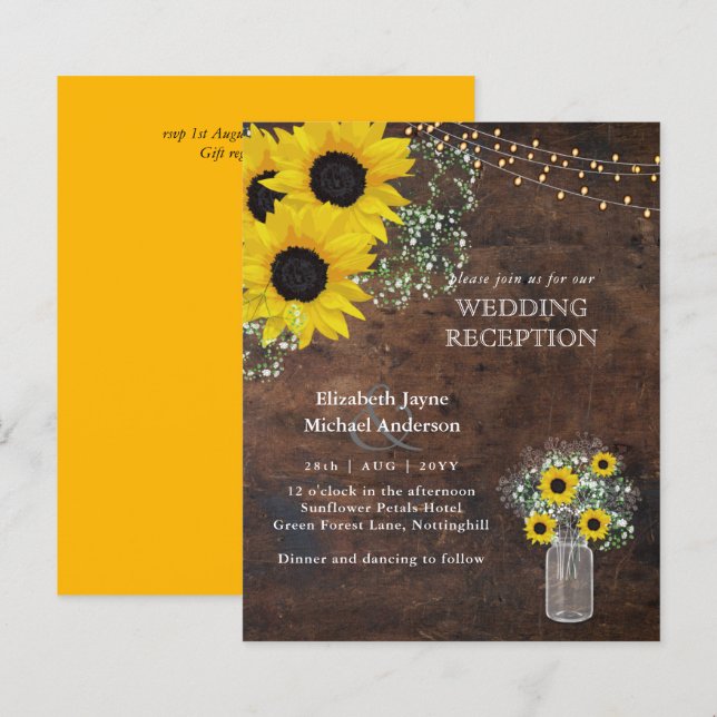 LeahG Budget Wedding RECEPTION Rustic Sunflowers (Front/Back)