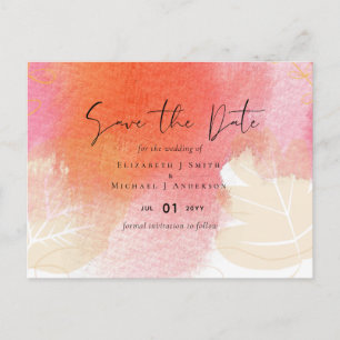 LeahG Budget Wedding Red Orange Watercolor Leaves Postcard