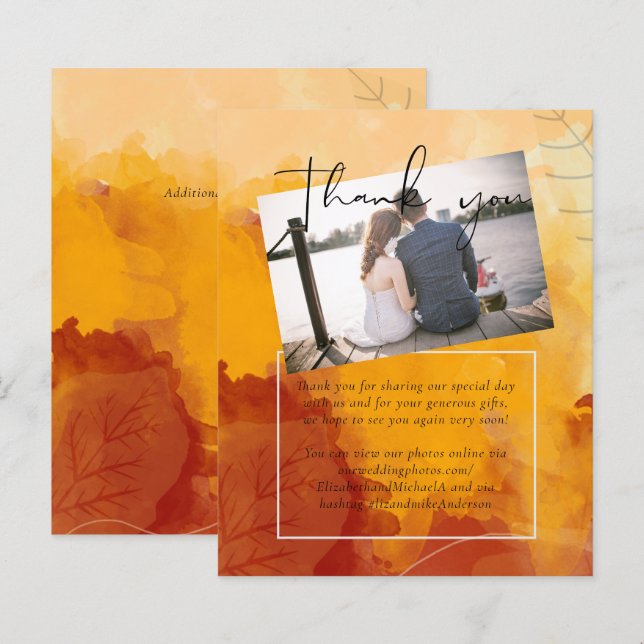 LeahG Budget Wedding Watercolor Sunset Fall Leaves (Front/Back)