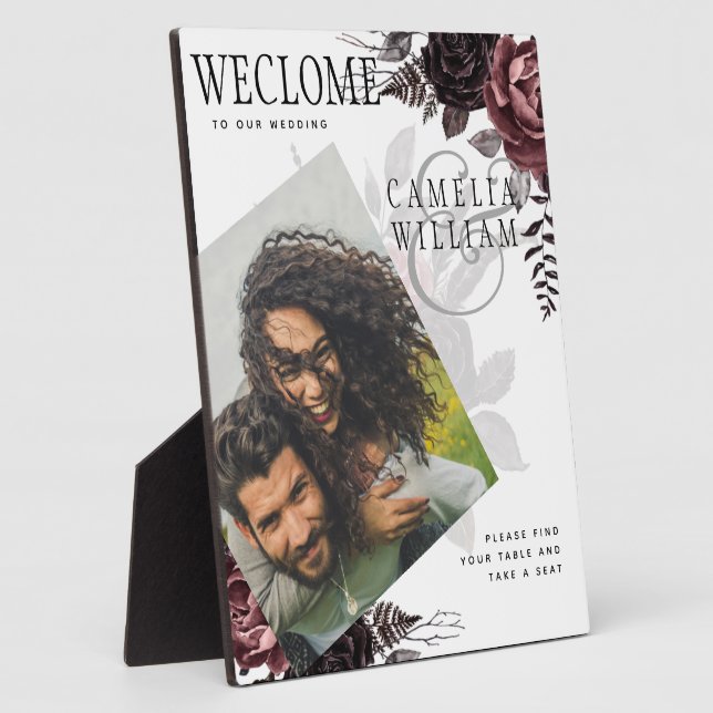 LEAHG Burgundy Black Roses Wedding Photo Welcome Plaque (Side)
