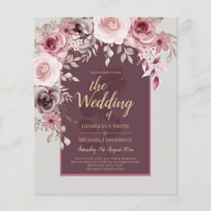 LeahG Burgundy Blush Pink Roses Fall Wedding Inv. Flyer