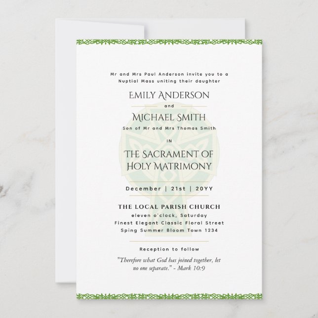 LeahG Celtic Cross Catholic Wedding Nuptial Mass Invitation (Front)