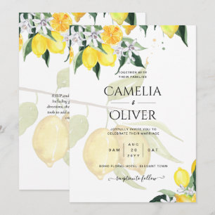 LeahG Citrus Lemons Budget Wedding Invite Yellow