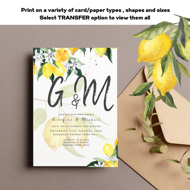 LeahG Citrus Lemons Budget Wedding Invite Yellow (Creator Uploaded)