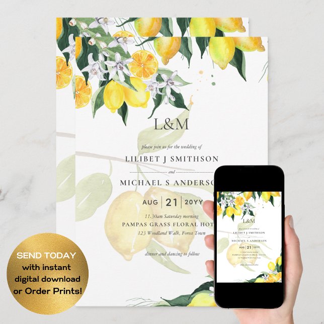 LeahG Citrus Yellow Lemons Wedding Invites (Creator Uploaded)