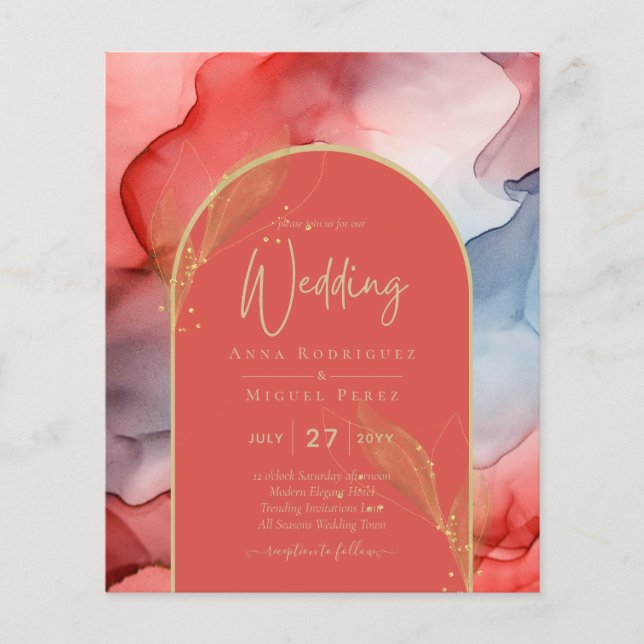 LeahG Coral Navy Blue Gold INK Wedding INVITE Flyer (Front)