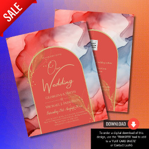 LeahG Coral Navy Blue Gold INK Wedding INVITE Flyer