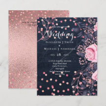 LeahG Denim Blue Rosegold Pink Floral Wedding