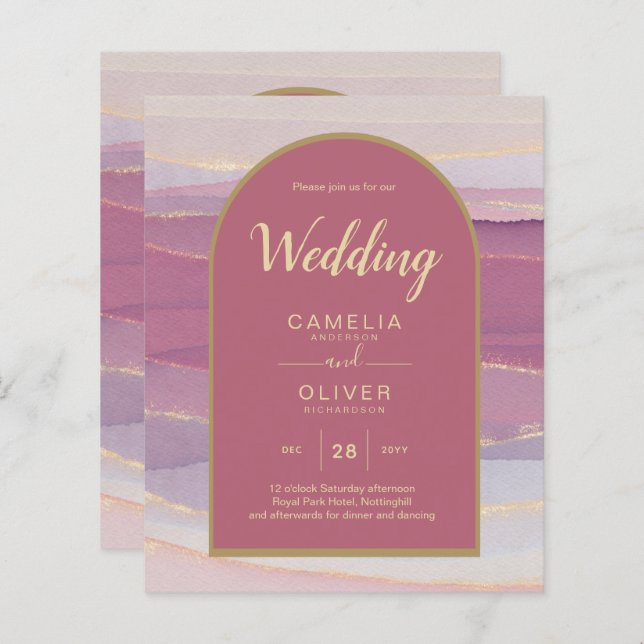 LeahG Dusty Rose Lavender Gold Wedding Invite (Front/Back)