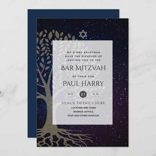 LeahG Elegant Chic Bar Mitzvah Jewish Torah Chic Invitation (Front/Back)
