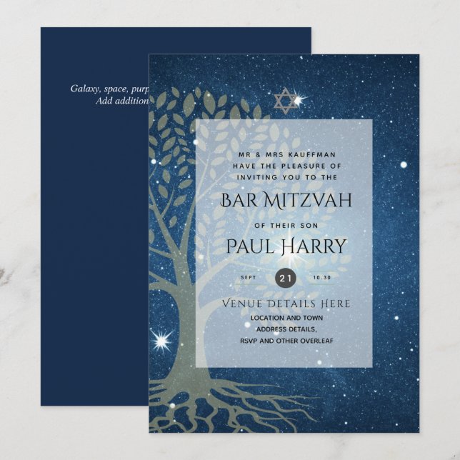 LeahG Elegant Chic Bar Mitzvah Jewish Torah Chic Invitation (Front/Back)