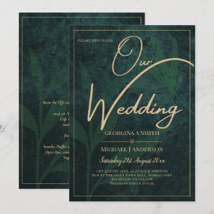 LeahG Emerald Forest Green Gold Wedding Invite