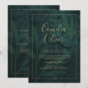 LeahG Emerald Forest Green Gold Wedding Invite