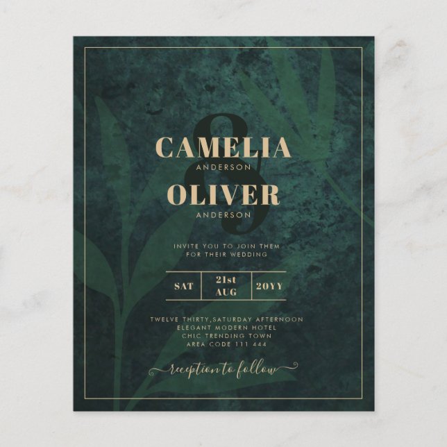LeahG Emerald Forest Green Gold Wedding Invite Flyer (Front)