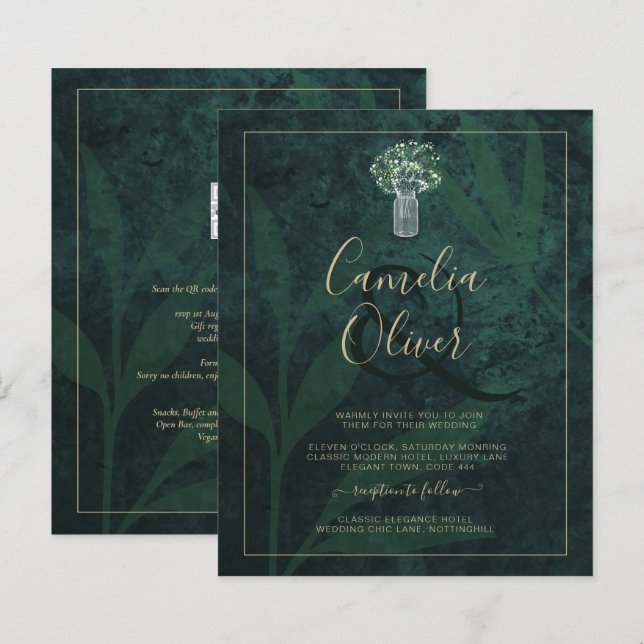 LeahG Emerald Forest Green Wedding INVITE (Front/Back)