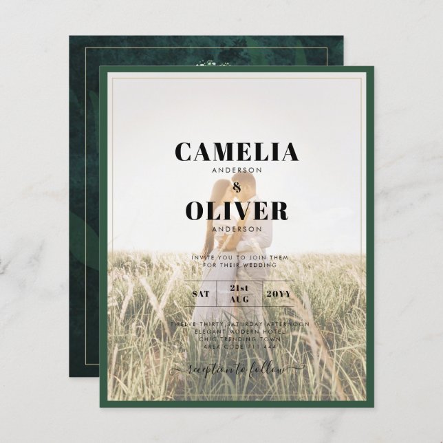 LeahG Emerald Forest Green Wedding INVITE (Front/Back)