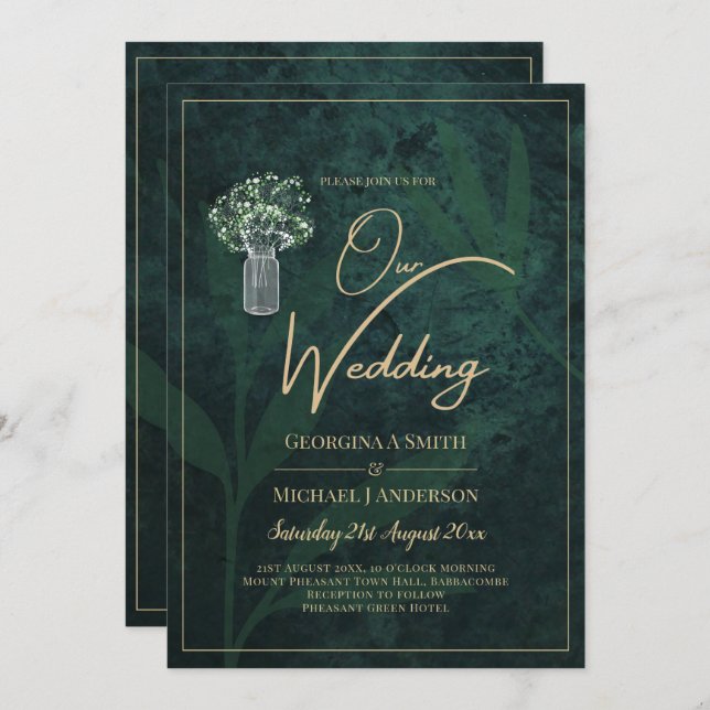 LeahG Emerald Forest Green Wedding INVITE (Front/Back)