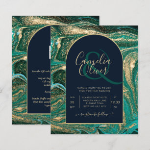LeahG Emerald Green Gold Agate Wedding Invite