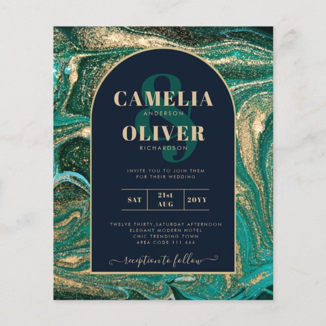 LeahG Emerald Green Gold Agate Wedding Invite Flyer (Front)