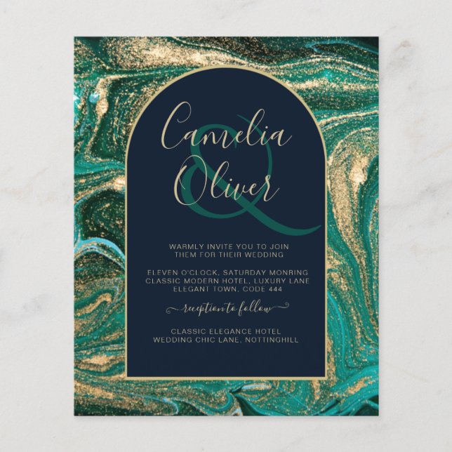 LeahG Emerald Green Gold Agate Wedding Invite Flyer (Front)